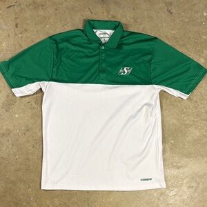 Men's Large Saskatchewan Rough Riders RiderGear Green and White Polo Shirt